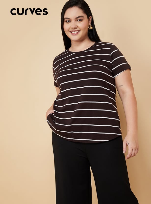 imgi_5_1000016037532-Brown-DARKBROWN-1000015795363_01-2100 Women Striped T-shirt