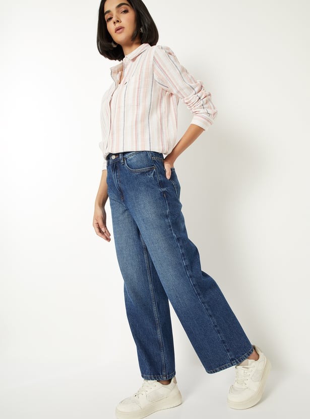 women washed wide leg jeans women washed wide leg jeans