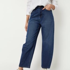 women washed barrel fit jeans