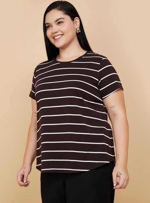 imgi_8_1000016037532-Brown-DARKBROWN-1000015795363_04-2100 Women Striped T-shirt - Image 2